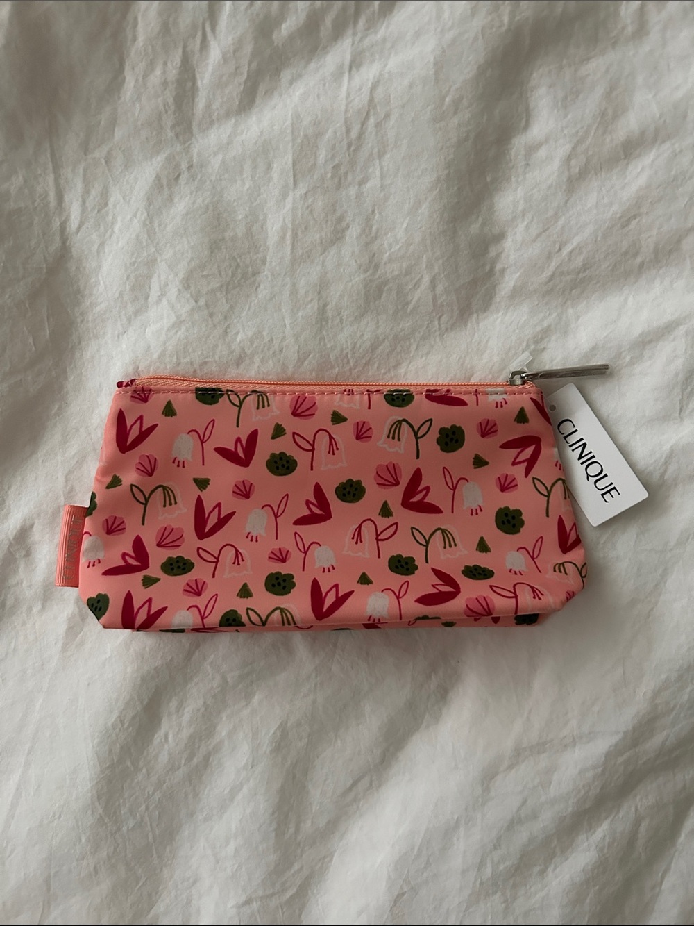 NWT Clinique Pink Floral Zip Cosmetic Pouch